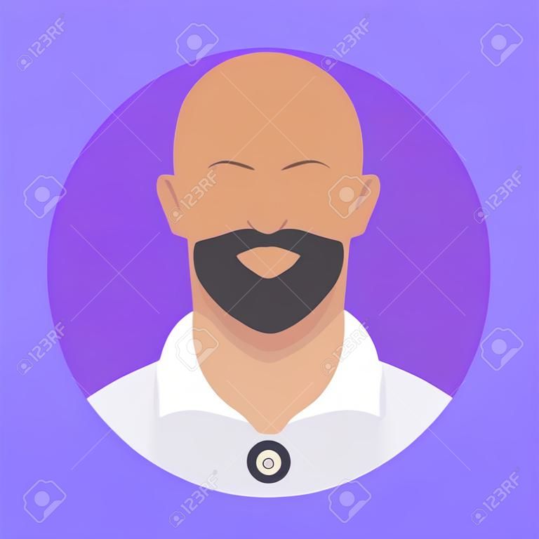 Glatzkopf-Avatar-Ikone mit Bart in seinem Mund