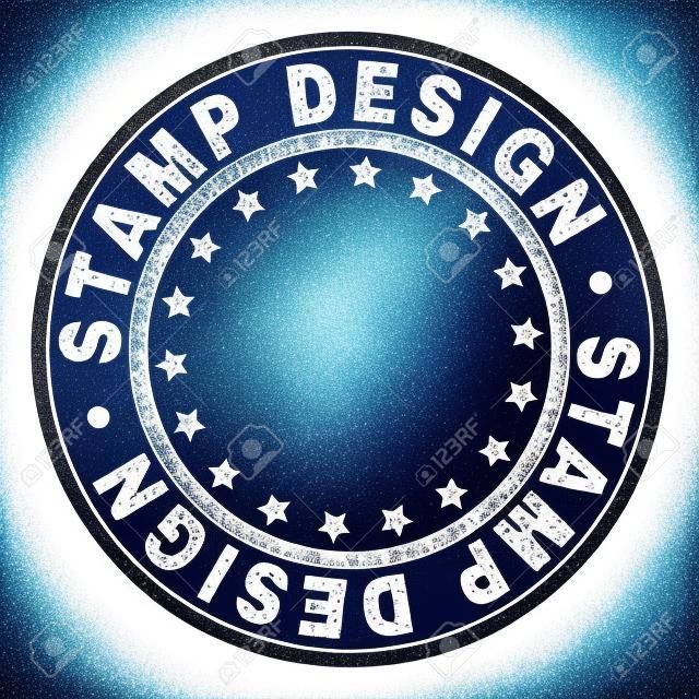 STEMPEL-DESIGN-Stempel-Siegel-Aufdruck mit Grunge-Textur. Entworfen mit Kreisen und Sternen. Blauer Vektor-Gummidruck von STEMPEL-DESIGN-Text mit Grunge-Textur.