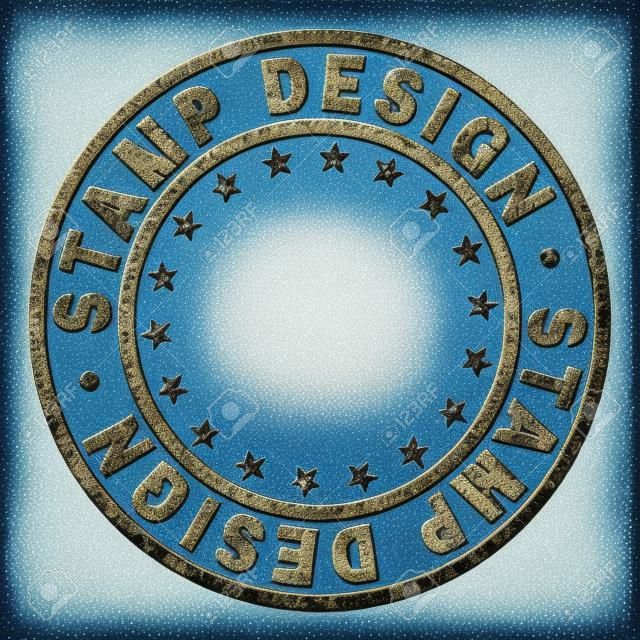 STEMPEL-DESIGN-Stempel-Siegel-Aufdruck mit Grunge-Textur. Entworfen mit Kreisen und Sternen. Blauer Vektor-Gummidruck von STEMPEL-DESIGN-Text mit Grunge-Textur.