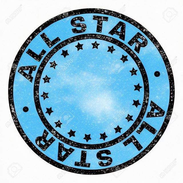 그런 지 질감으로 ALL STAR 스탬프 인감 인쇄물. 원과 별을 디자인했습니다. 그런 지 질감이 있는 ALL STAR 레이블의 파란색 벡터 고무 인쇄.