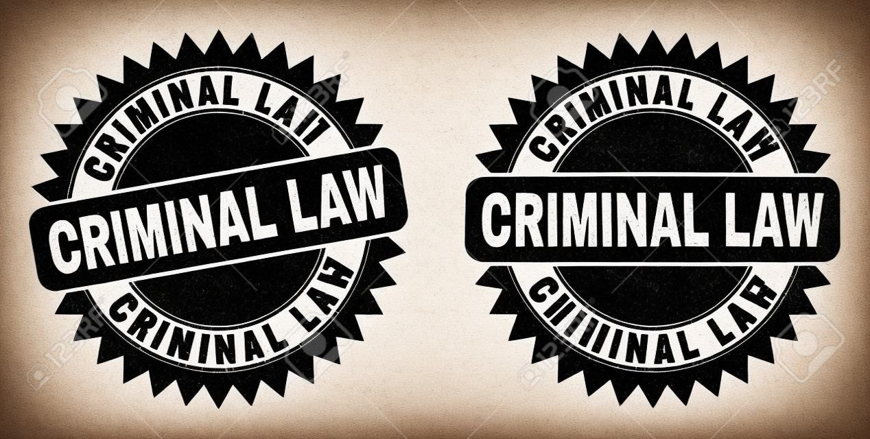 Black rosette CRIMINAL LAW stamp. Flat vector grunge stamp with CRIMINAL LAW phrase inside sharp rosette, and original clean source. Rubber imitation with corroded texture.