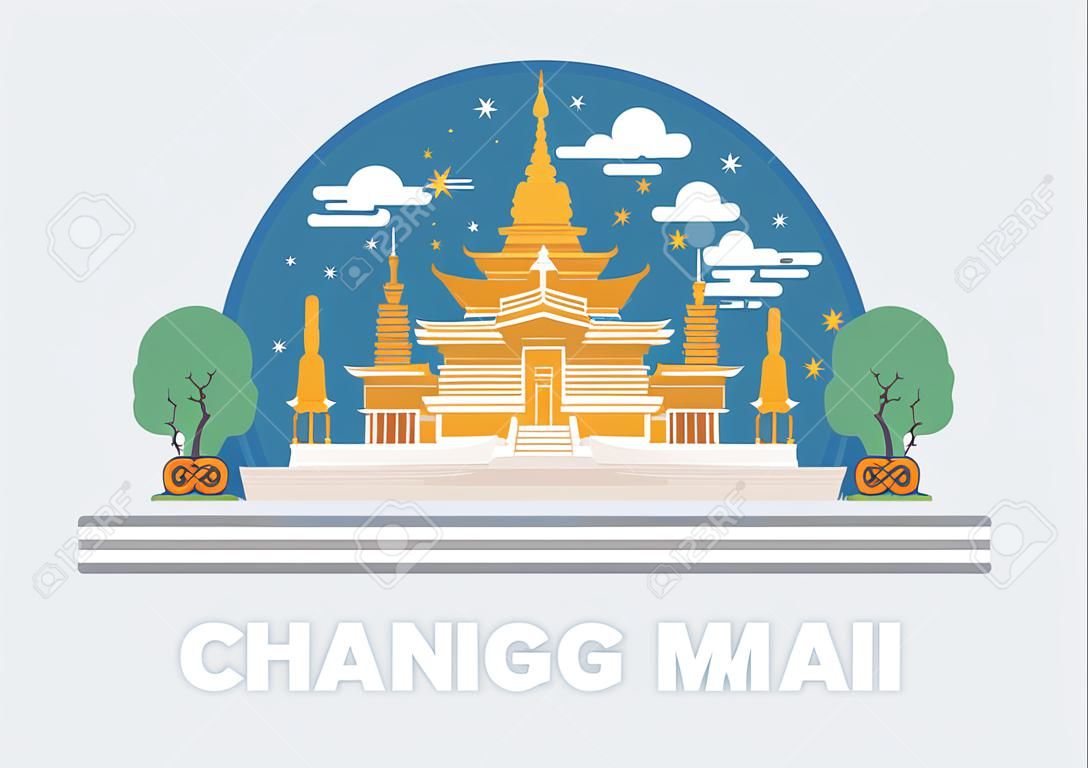 Chiang mai,Thailand symbol flat design art