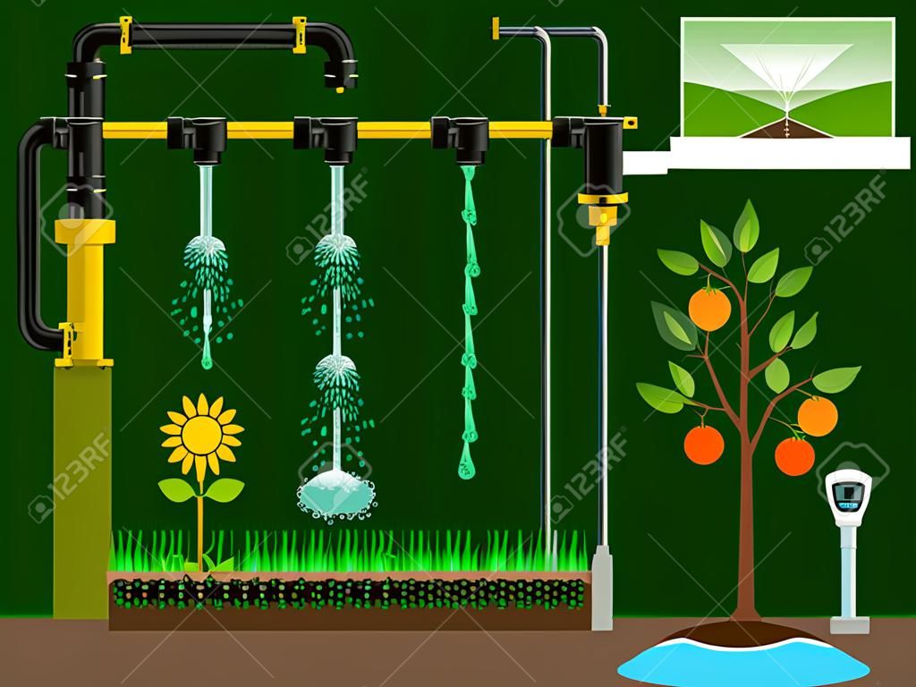 Sistema de irrigação inteligente. Ilustração vetorial