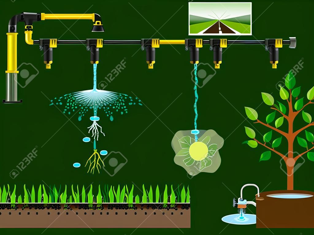 智能灌溉系统矢量插图