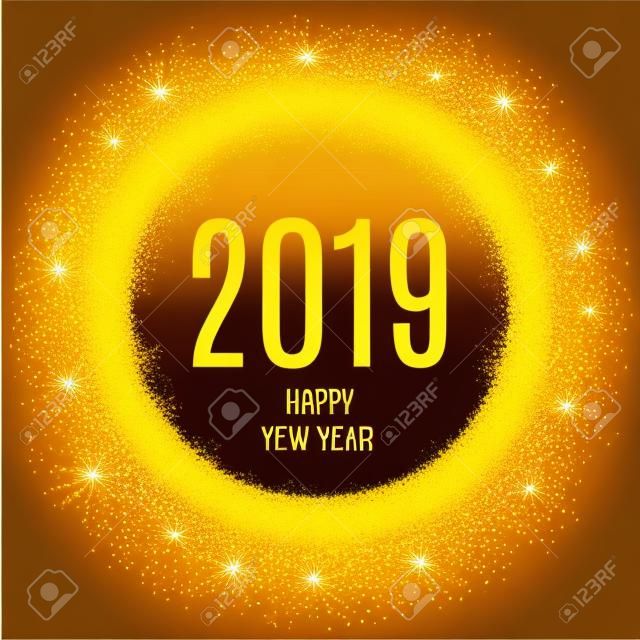 2019 szczęśliwego nowego roku świecące złote tło. Ilustracji wektorowych