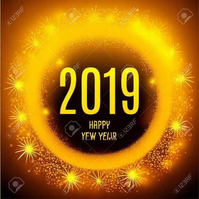 2019 Happy New Year glowing gold background. Vector illustration