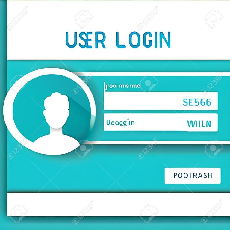 User Login window, login page design for website in aquamarine and white, vector illustration