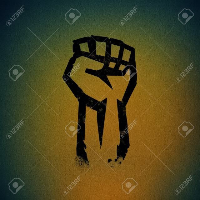 Fist held high in protest, grunge silhouette