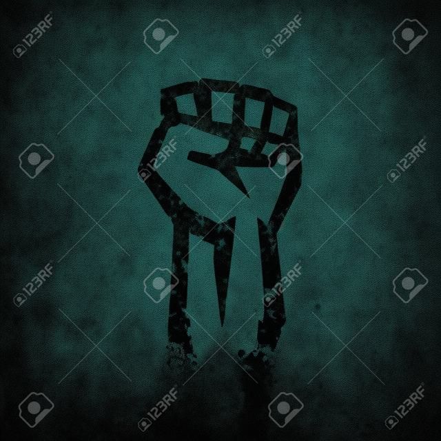 Fist held high in protest, grunge silhouette
