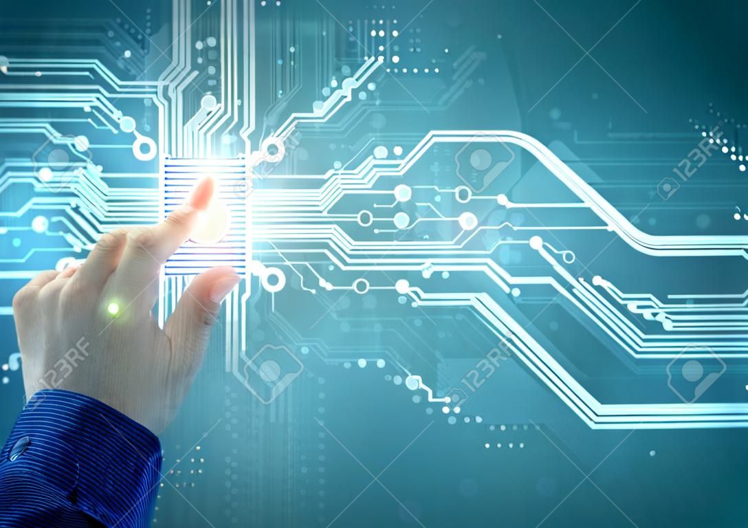 toekomstige technologie touch knop inerface illustratie op blauwe achtergrond