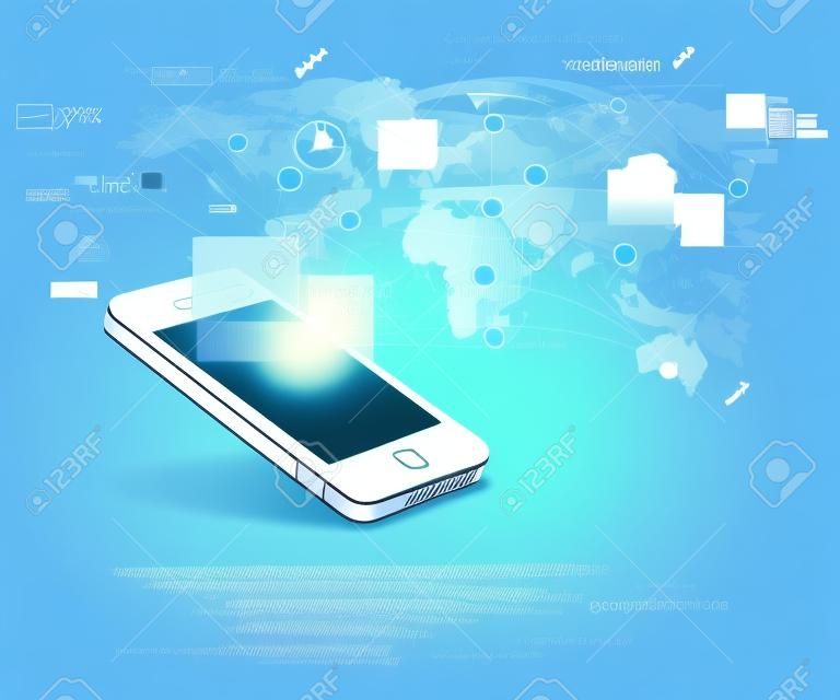 携帯電話、ハイテクの背景を持つ現代の通信技術図