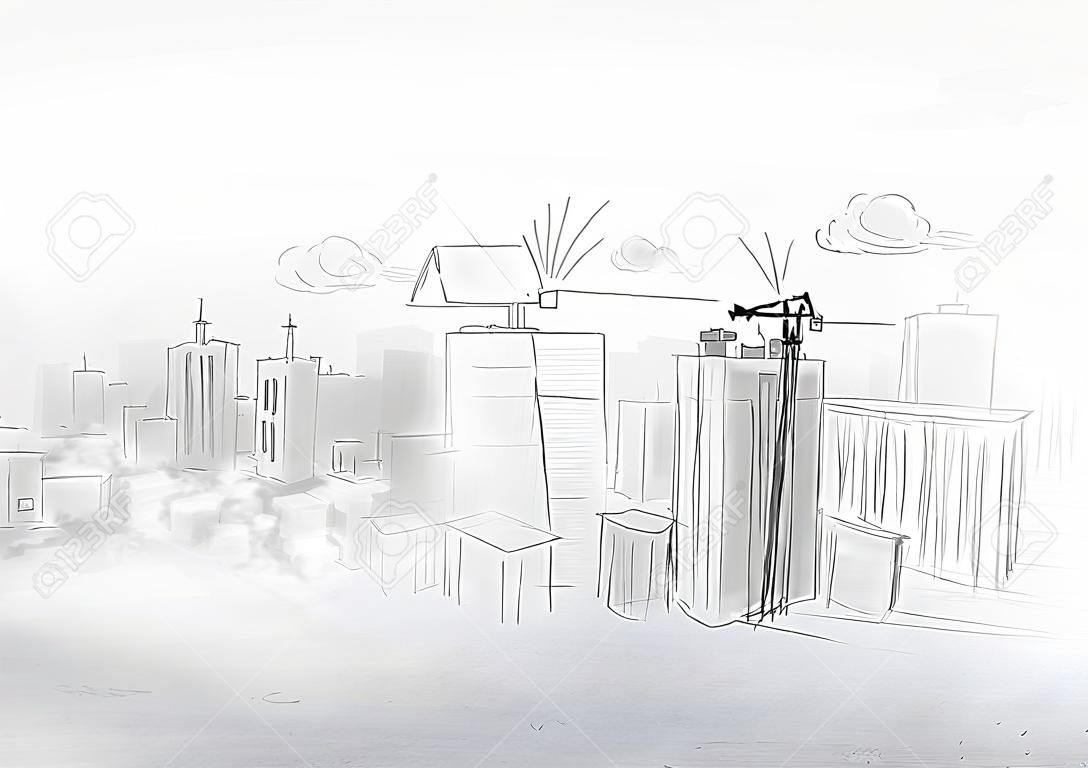 城市建設現場概念手繪圖