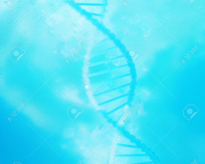 맑은 크리스탈 푸른 물에서 DNA 분자