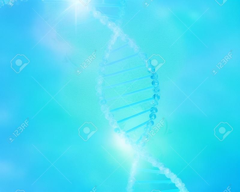 맑은 크리스탈 푸른 물에서 DNA 분자
