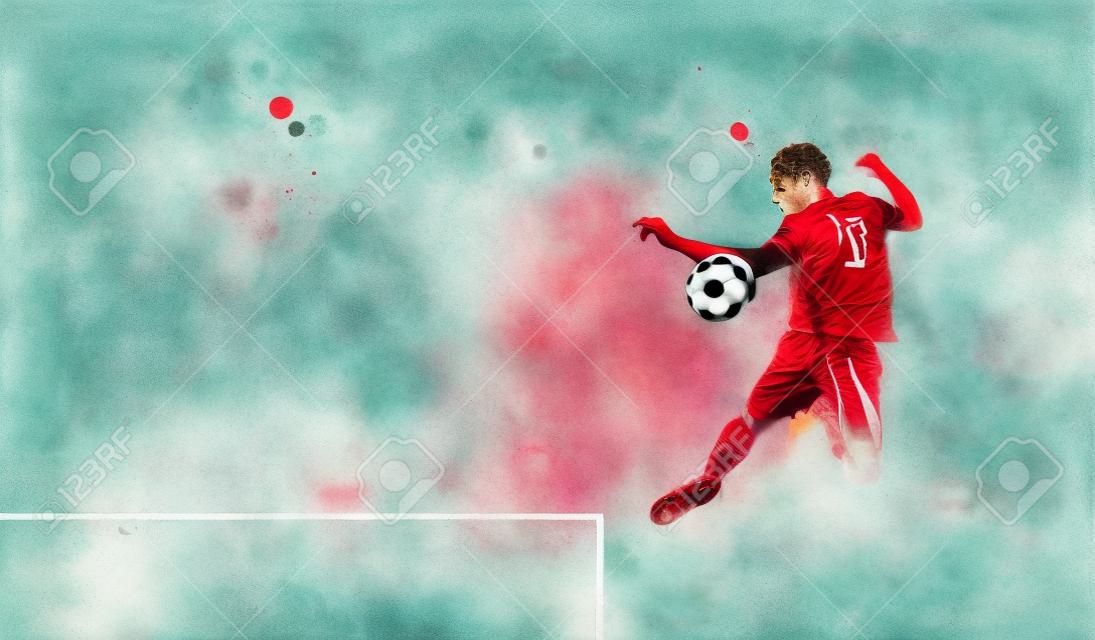 Soccer player in action . Mixed media