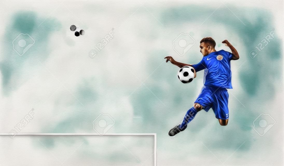 Soccer player in action . Mixed media
