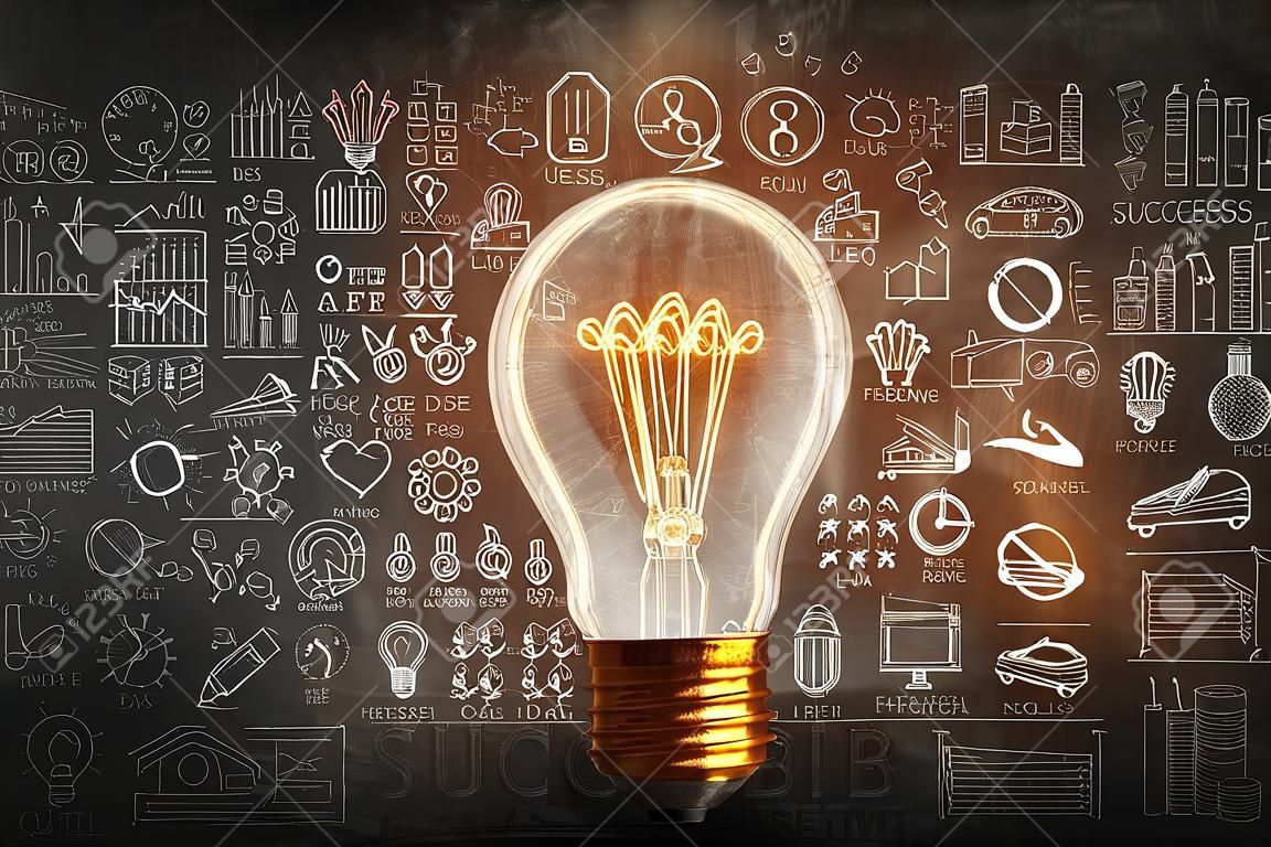 Glowing light bulb as symbol for success idea