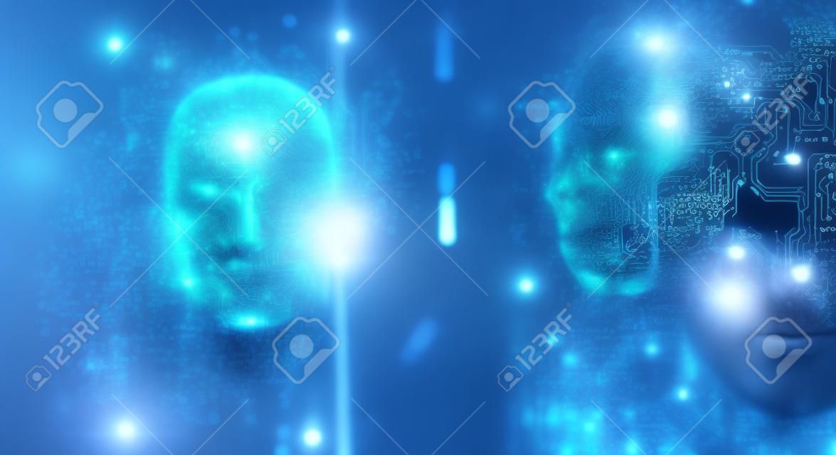 Silver digital head, artificial intelligence concept