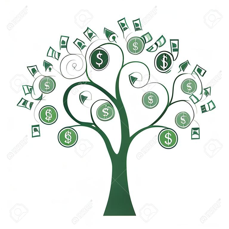 Árbol del dinero aislados en fondo blanco ilustración vectorial