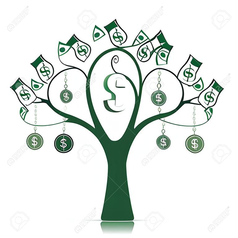 Árbol del dinero aislados en fondo blanco ilustración vectorial