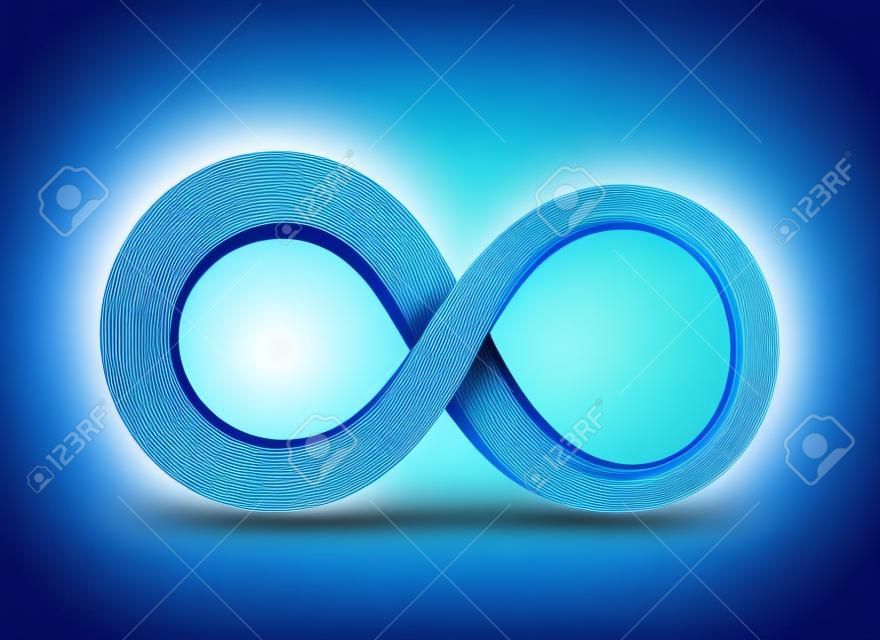 Vector azul del símbolo del infinito en el fondo blanco