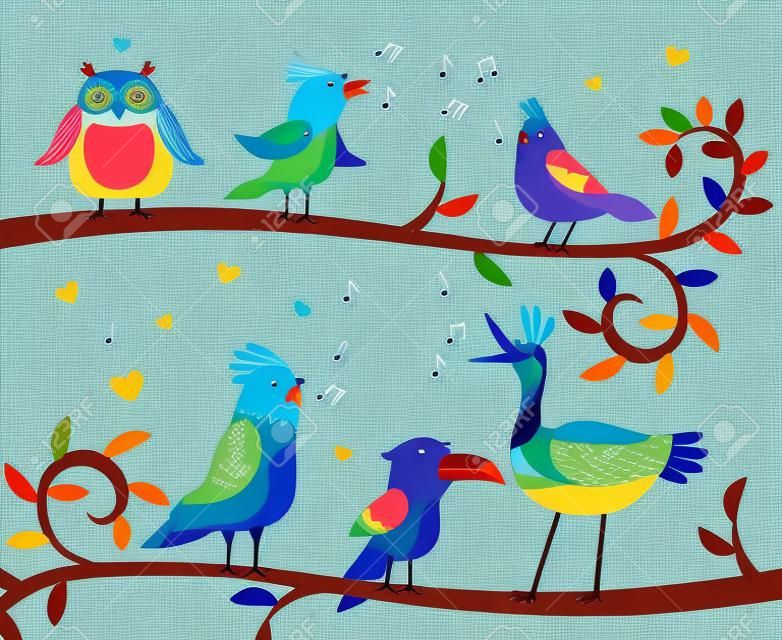 Śpiew ptaków na gałęziach drzew