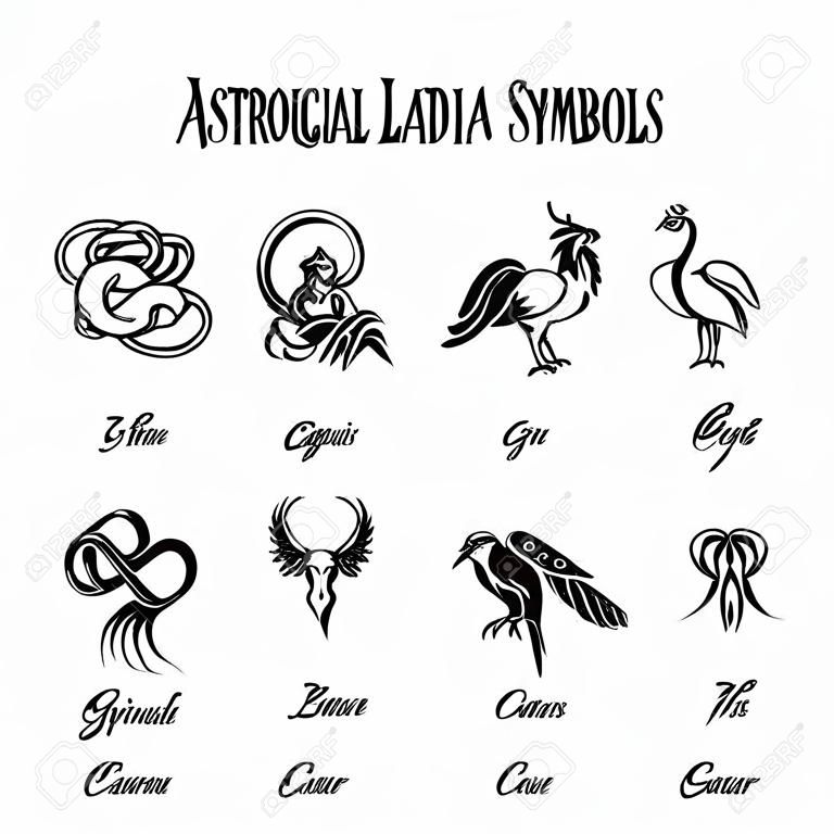Símbolos do zodíaco astrológico desenhados à mão ou signos de horóscopo