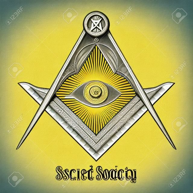 Quadrado maçônico e símbolo da bússola. Esotérico oculto místico, sociedade sagrada. Ilustração vetorial