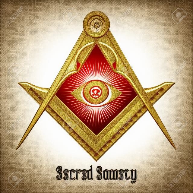 Quadrado maçônico e símbolo da bússola. Esotérico oculto místico, sociedade sagrada. Ilustração vetorial