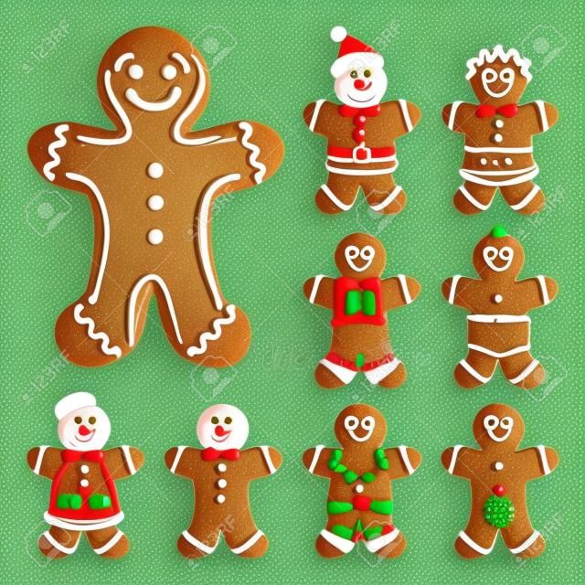 ジンジャーブレッド人。クリスマス クッキー、甘い食べ物、伝統的なビスケット、ベクトル イラスト