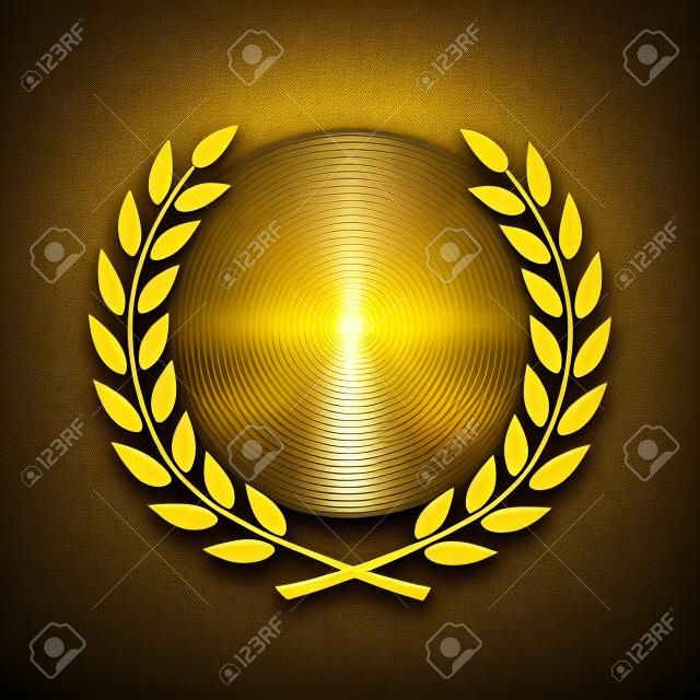 Vector gold award laurel wreath. Winner label, leaf symbol victory, triumph and success illustration