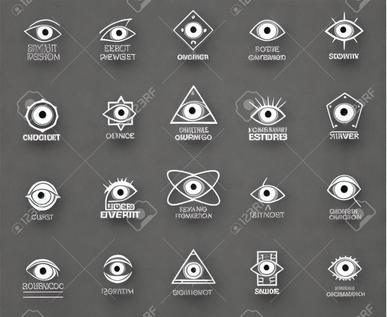Göz logolar vector set. Simge görme, göz küresi görünüm, daire eleman, vektör çizim