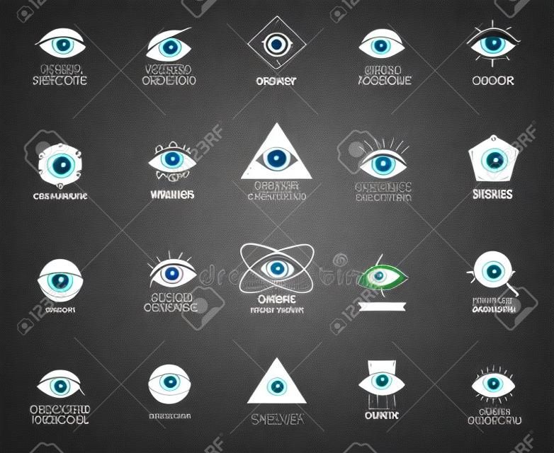 Logotipos del ojo vector conjunto. Icono visión, mirada globo ocular, elemento círculo, ilustración vectorial