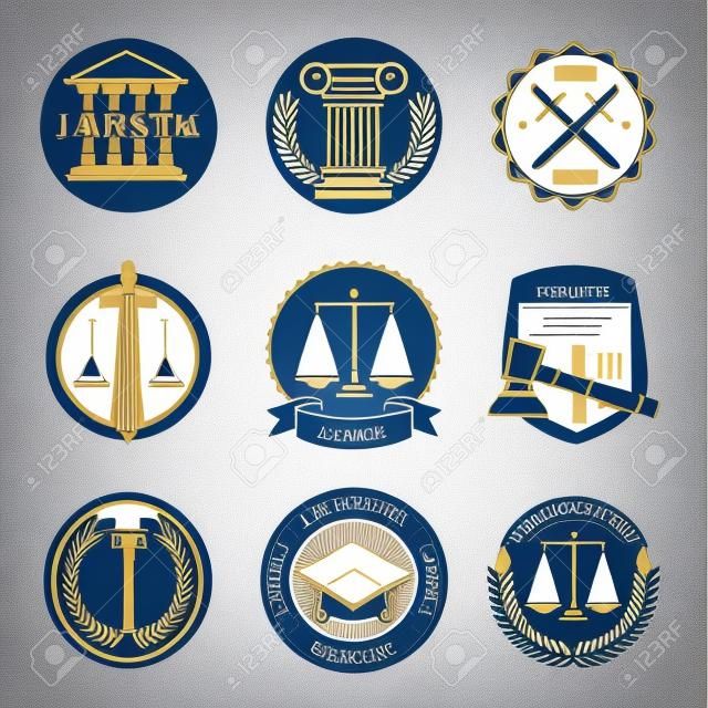 法律事務所のロゴ ベクトルを設定します。法律事務所のラベル ・ テンプレート。会社法務、弁護士の図