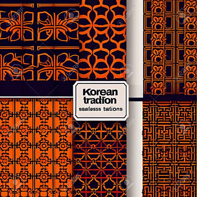 Korean or Chinese tradition vector seamless patterns set. Asian ornament design art illustration collection