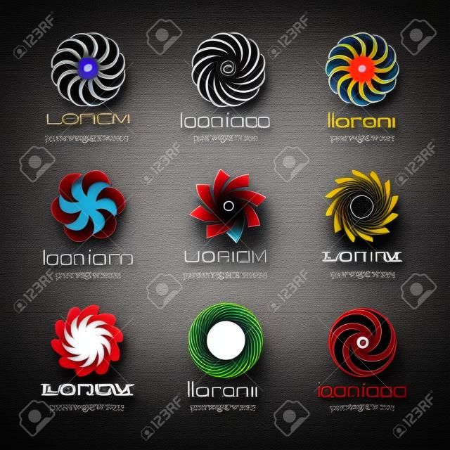Vortex or tornado symbols logo vector set. Spiral and swirl element. Abstract sign, swirl and business element logotype illustration