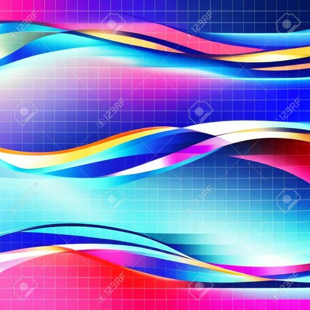 Аннотация гладкой вектор набор цветной волны. Кривая поток синий дым иллюстрация движения
