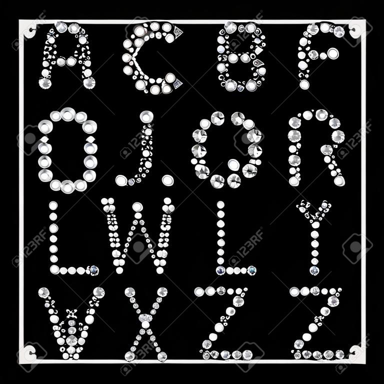 Vettore alfabeto con diamanti lettere. Lusso brillante, cristallo di diamante, lettera carattere e illustrazione typeset