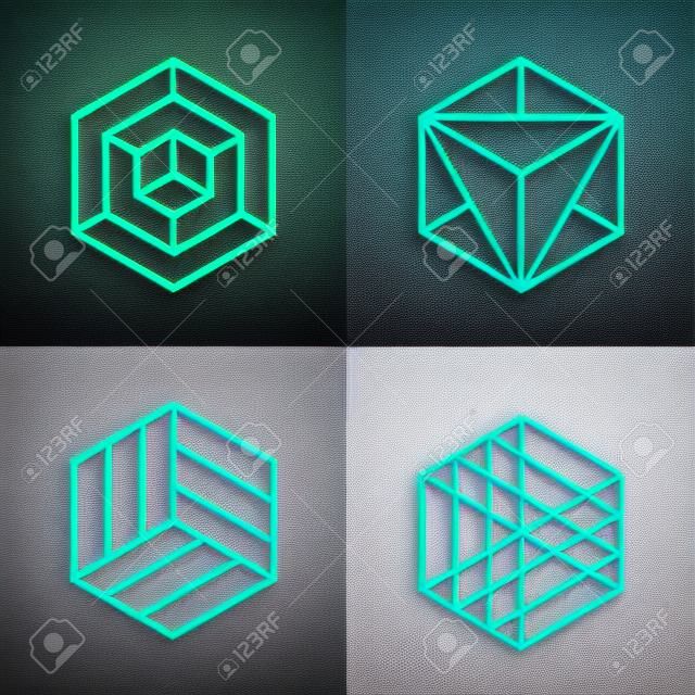 Hexagon vector logos in outline linear style. Logo hexagon, abstract hexagon,  geometric logo hexagon illustration