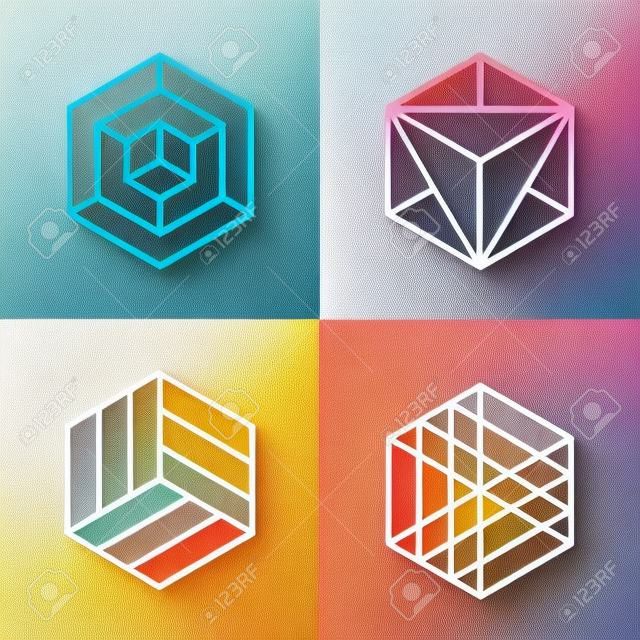 Hexagon vector logos in outline linear style. Logo hexagon, abstract hexagon,  geometric logo hexagon illustration