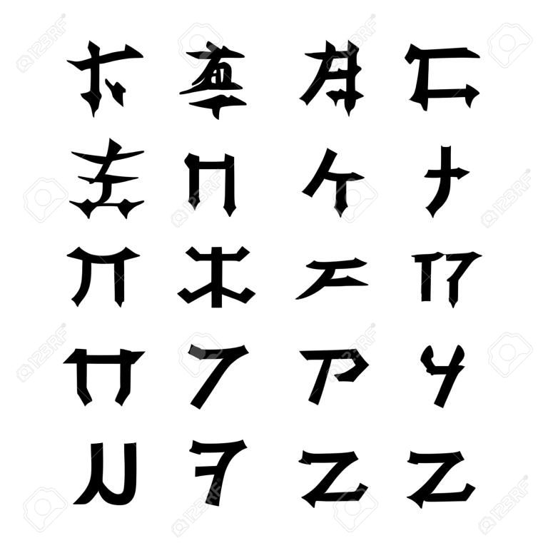 Шрифт в стиле Японии, вектор азиатского типа. Японский стиль азбука, буква алфавита иллюстрации