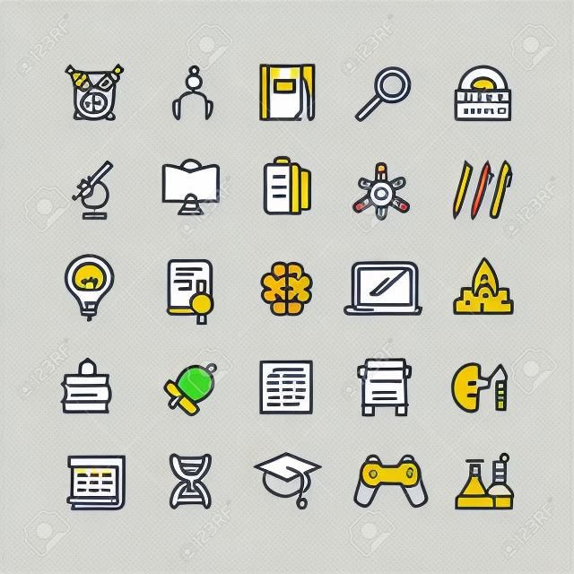 School education and learning. Outline vector icons. Study icon, school, education icon, learning icon, knowledge icon illustration