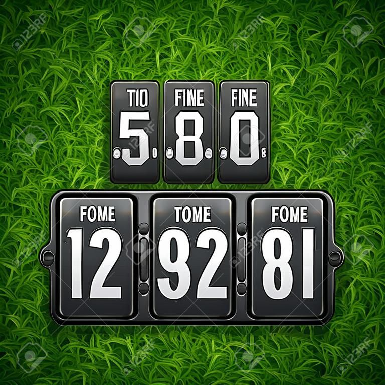 Football soccer scoreboard on grass background. Vector template. Scoreboard football, soccer scoreboard, sport scoreboard illustration