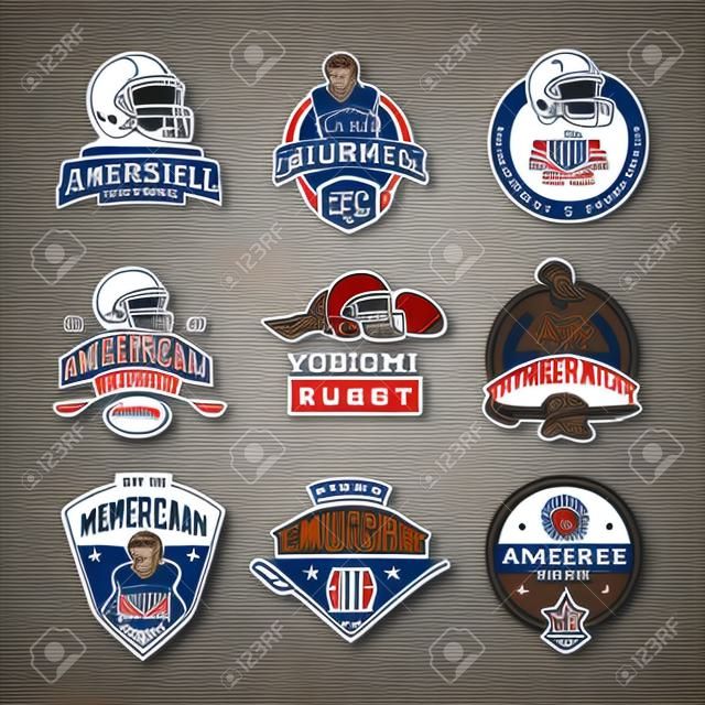American football, rugby vector color emblems set. Label american football, sport american football, sticker or badge american football illustration
