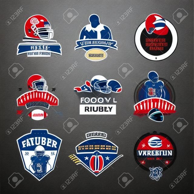 American football, rugby vector color emblems set. Label american football, sport american football, sticker or badge american football illustration