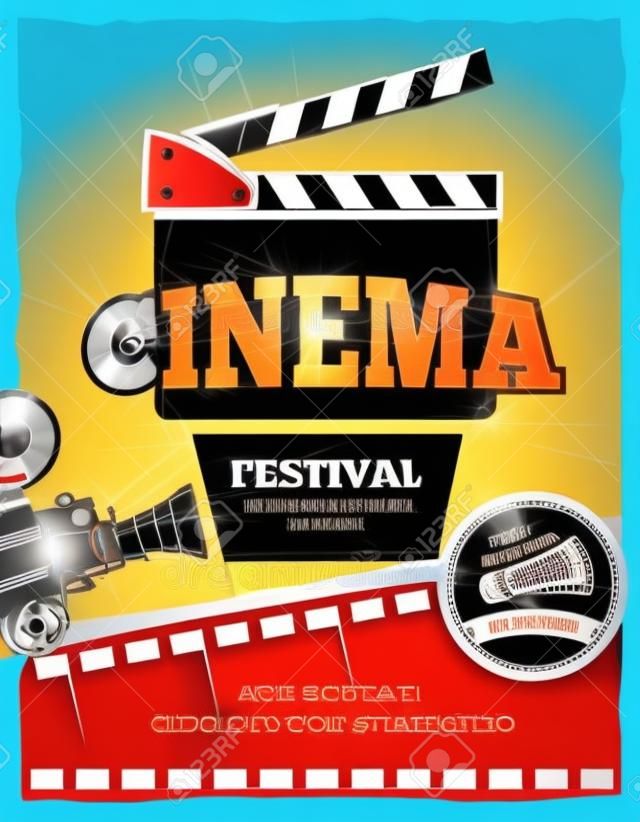 Kino, Film Festival Weinleseplakat. Kinematographie Banner. Vektor-Illustration