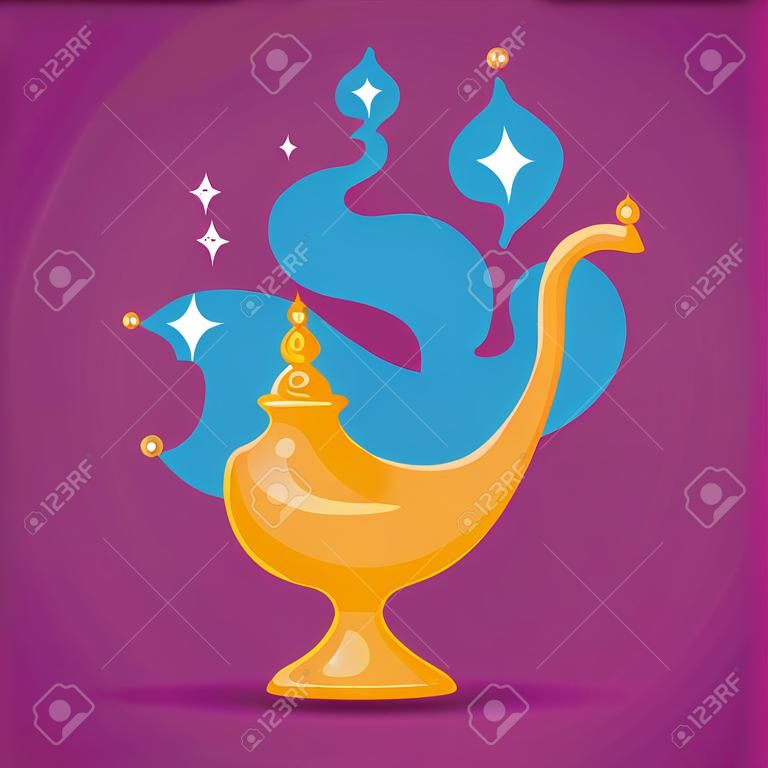 Sihirli lamba veya Aladdin lamba illüstrasyon. dilek için manevi lamba