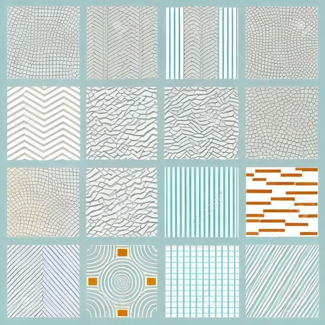 Set di pattern sottile. Traversa e linee inclinate, ondulate e linee a righe. Illustrazione di vettore di fondo senza saldatura mosaico geometrico
