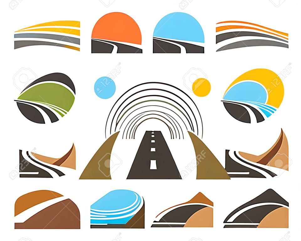 Vector Straße farbige Embleme auf weißen Hintergrund für Logo-Design isoliert. Transport der Autobahn oder Pathway-Symbole