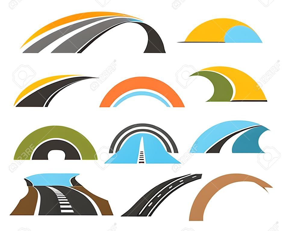 Vector Straße farbige Embleme auf weißen Hintergrund für Logo-Design isoliert. Transport der Autobahn oder Pathway-Symbole